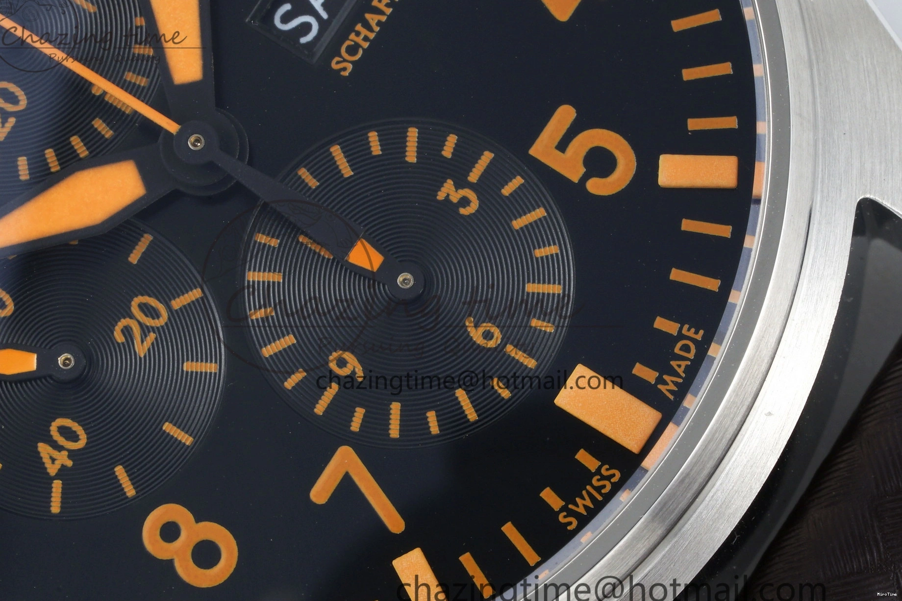 MIROTIME 0118 Pilot Chrono SS AZF 1:1 Best Edition Black Dial Orange Markers on Brown Leather Strap A EasyCare 7065
